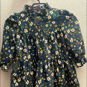 Toddler Girls Frill neck ditsy floral corduroy dress